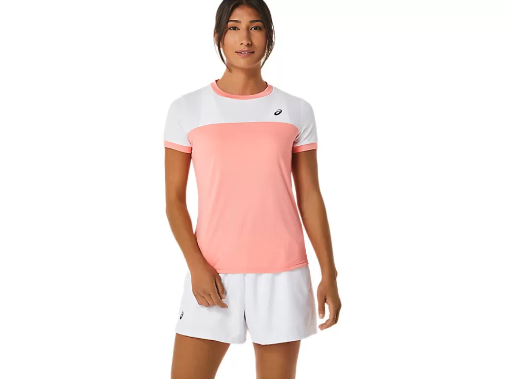 ASICS Kleding | Tennis>COURT SS TOP Guava/Brilliant White