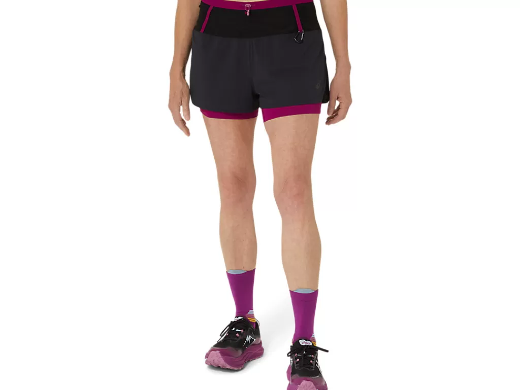 ASICS Kleding | Trail running>FUJITRAIL 2-N-1 SHORT Performance Black/Blackberry