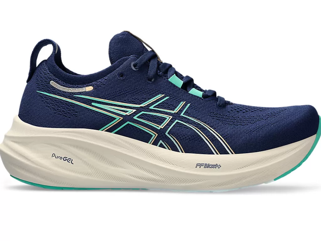 ASICS GEL-NIMBUS™ | Hardloopschoenen>GEL-NIMBUS 26 Blue Expanse/Aurora Green